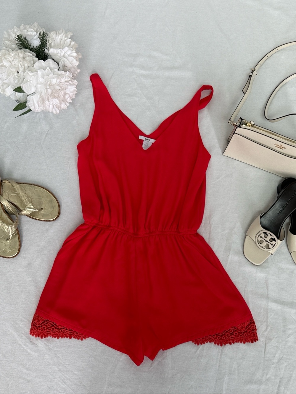 Bar III Red Lace-Trim Romper